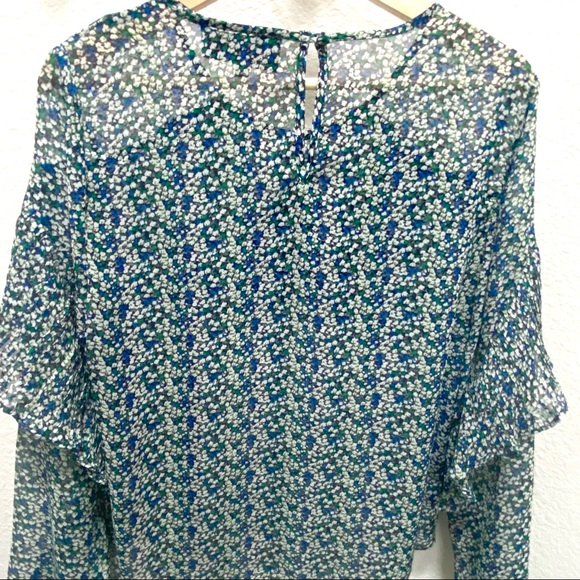 ANTHROPOLOGIE Sunday in Brooklyn Forget-Me-Not Sheer Printed Ruffle Top- Medium - Picture 13 of 16